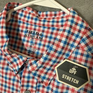 NWT Field & Stream Fishing Shirt L Runner UPF Long Sleeve Vented Button Plaid